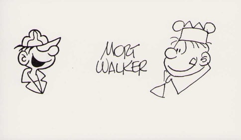 Mort Walker signed card with TWO sketches