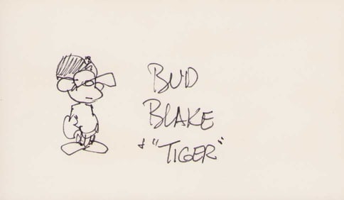 Bud Blake signed card with sketch