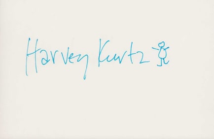 Harvey Kurtz signed page with cartoon sketch