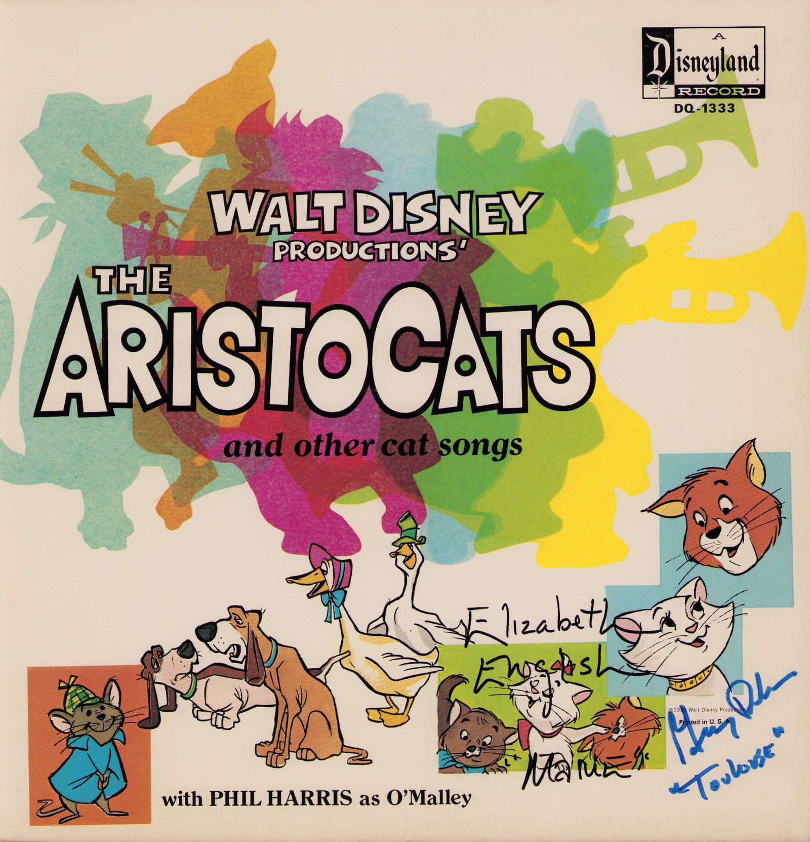 Aristocats soundtrack LP Disney partial cast signed (1 of 1)