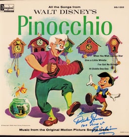 Dickie Jones signed Pinnochio Disney soundtrack LP