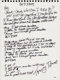 867-5309 Jenny handwritten lyrics Tommy Tutone