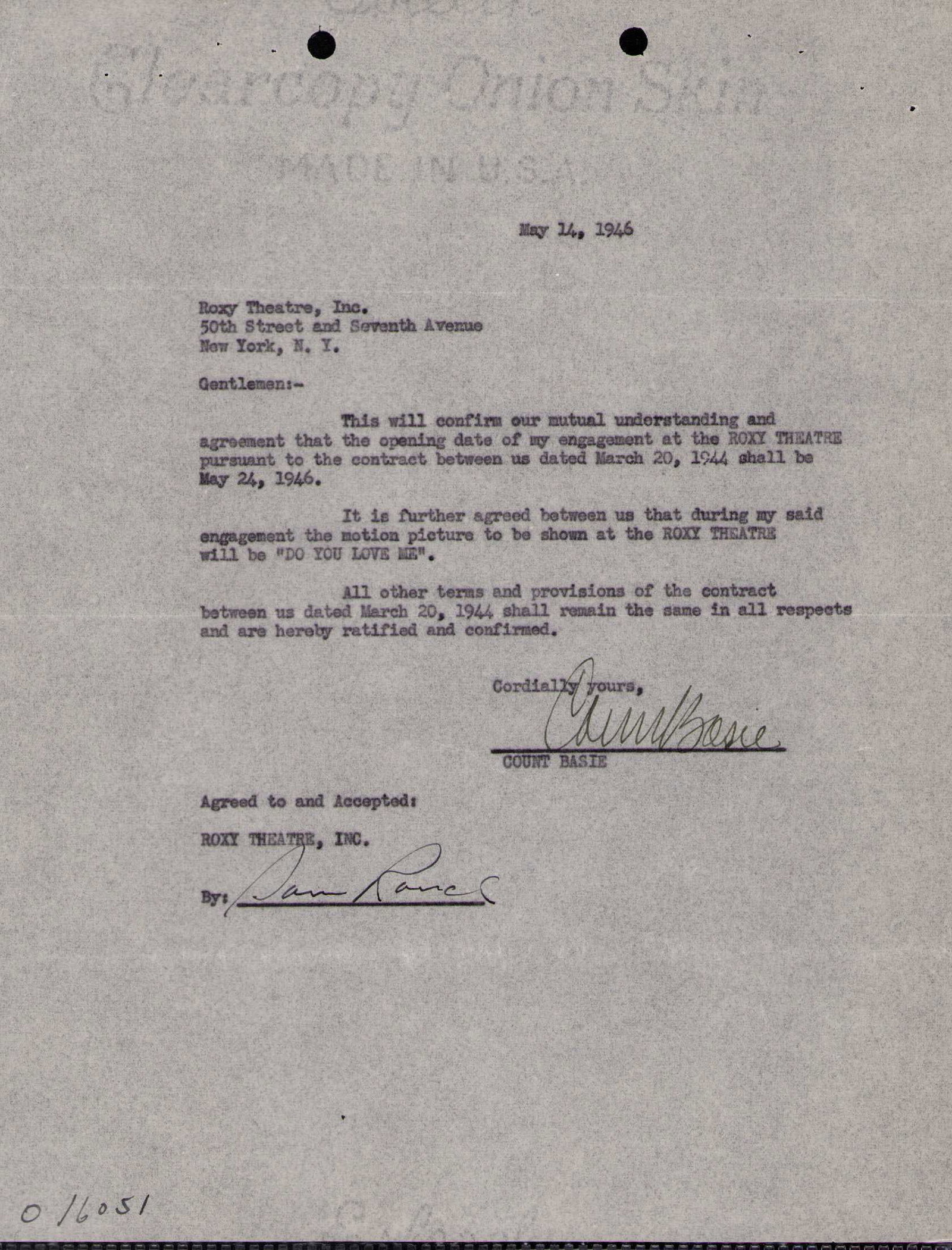 Count Basie signed contract document (1 of 1)