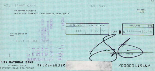 Sammy Cahn signed check