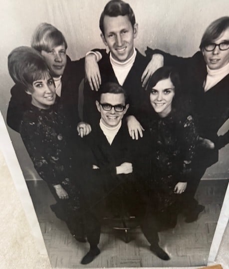 Carpenters rare one of a kind large 24x36 on board photograph advertisement: A RARE on board photo of the band BEFORE they were the Carpenters showing Karen and Richard taken to gigs and set outside on easel like Rogers one also from estate of Randy Sparks Certificate of Authe