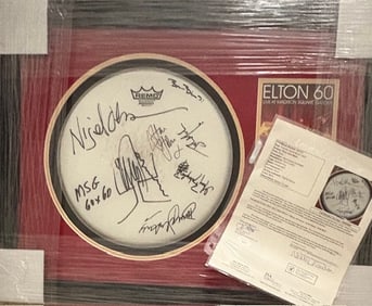 Elton John USED in 60th birthday concert signed drumhead