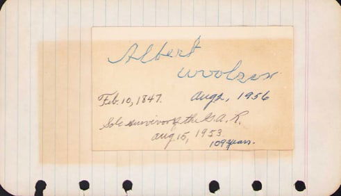 Albert Woolser Last Union soldier signature