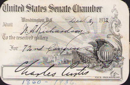 Charles Curtis signed Senate card