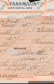 William Holden signed Paramount Cafeteria receipt