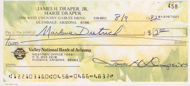 Marlene Dietrich endorsed bank check