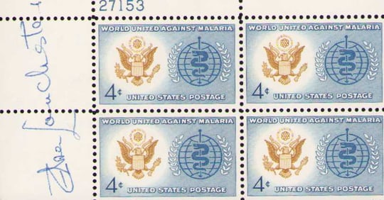 Elsa Lanchester signed block of stamps