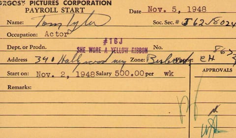 Tom Tyler RARE signed payroll card