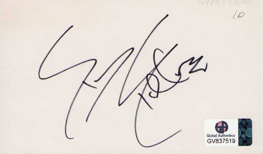 Sylvester Stallone vintage signature: Vintage signed and stickered Global Authenticated of Stallone Certificate of AuthenticityEVERY item in this auction comes with at minimum a full illustrated serial numbered COA signed by the worlds le