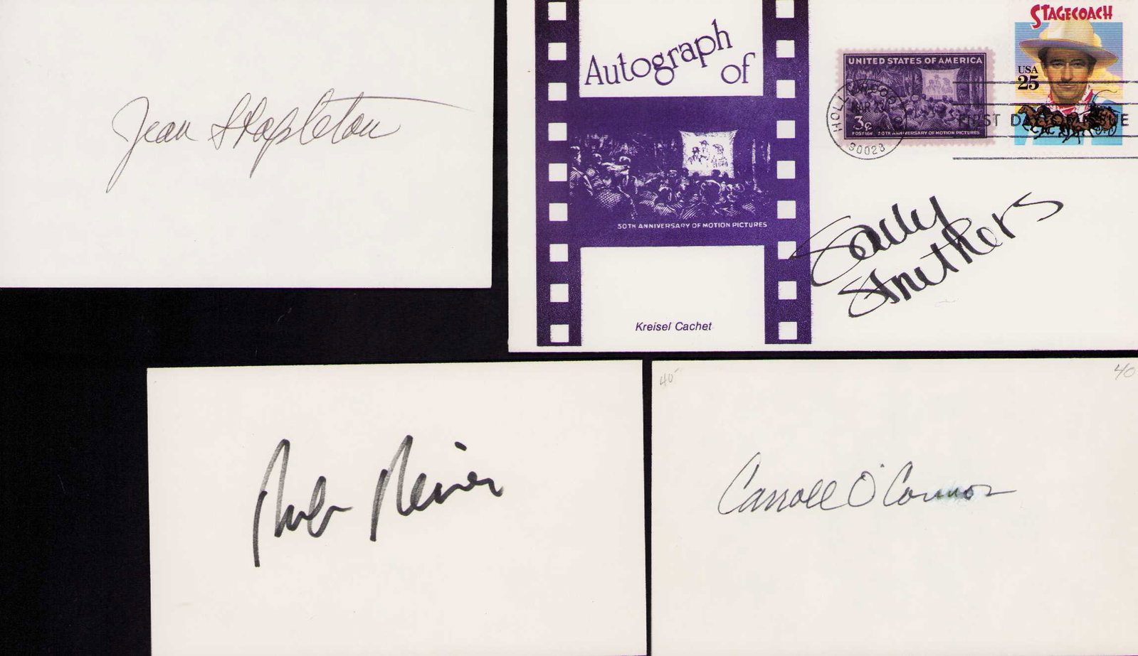 All in the Family cast set of signatures: All four signatures Rob Reiner Sally Struthers Carroll O'Connor and Jean Stapleton Certificate of AuthenticityEVERY item in this auction comes with at minimum a full illustrated serial numbered COA si