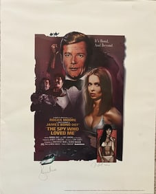 Roger Moore and artist signed James Bond print