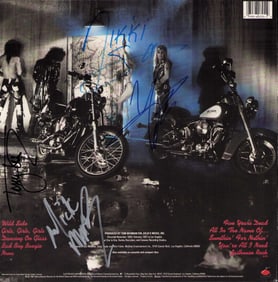 Motley Crue band signed back of LP cover