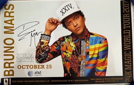 Bruno Mars signed concert poster