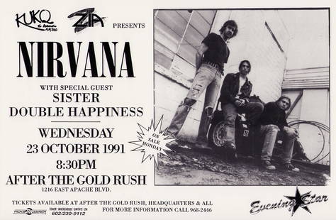 Nirvana original concert poster: A rare original 1990s Nirvana concert poster Certificate of AuthenticityEVERY item in this auction comes with at minimum a full illustrated serial numbered COA signed by the worlds leading authenticat