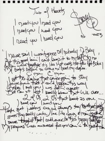 Two of Hearts handwritten lyrics signed by Stacy Q