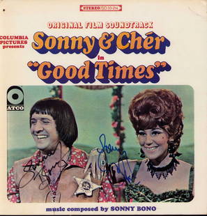 Sonny and Cher signed LP: A rare Sonny and Cher LP signed by Sonny Bono and Cher both ! Certificate of AuthenticityEVERY item in this auction comes with at minimum a full illustrated serial numbered COA signed by the worlds le