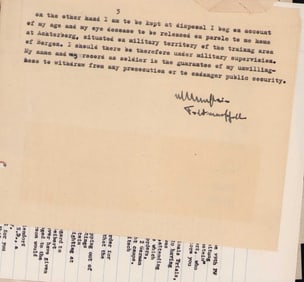 Field Marshall Ehric von Manstein signed document
