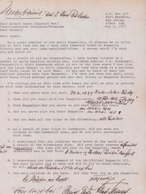 Albert Samt Hindenburg related signed questionaiire