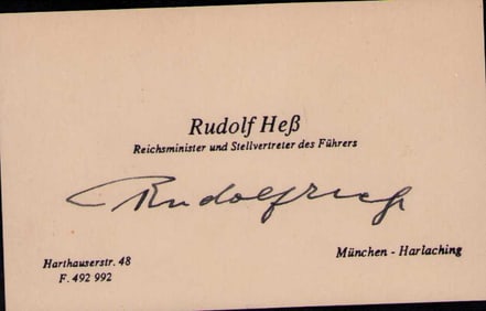 Rudolf Hess signed card