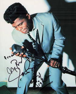 James Brown signed photograph: Killer signed 8x10 of the Godfather of Soul adding his lyric I FEEL GOOD Certificate of AuthenticityEVERY item in this auction comes with at minimum a full illustrated serial numbered COA signed by th