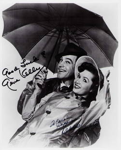 Singing in the Rain cast signed photograph: A vintage signed 8x10 by both stars Gene Kelly and Debbie Reynolds Certificate of AuthenticityEVERY item in this auction comes with at minimum a full illustrated serial numbered COA signed by the worl