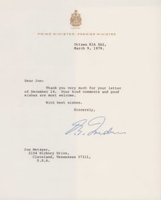 Pierre Trudeau letter signed