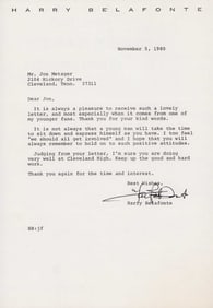Harry Belafonte signed letter