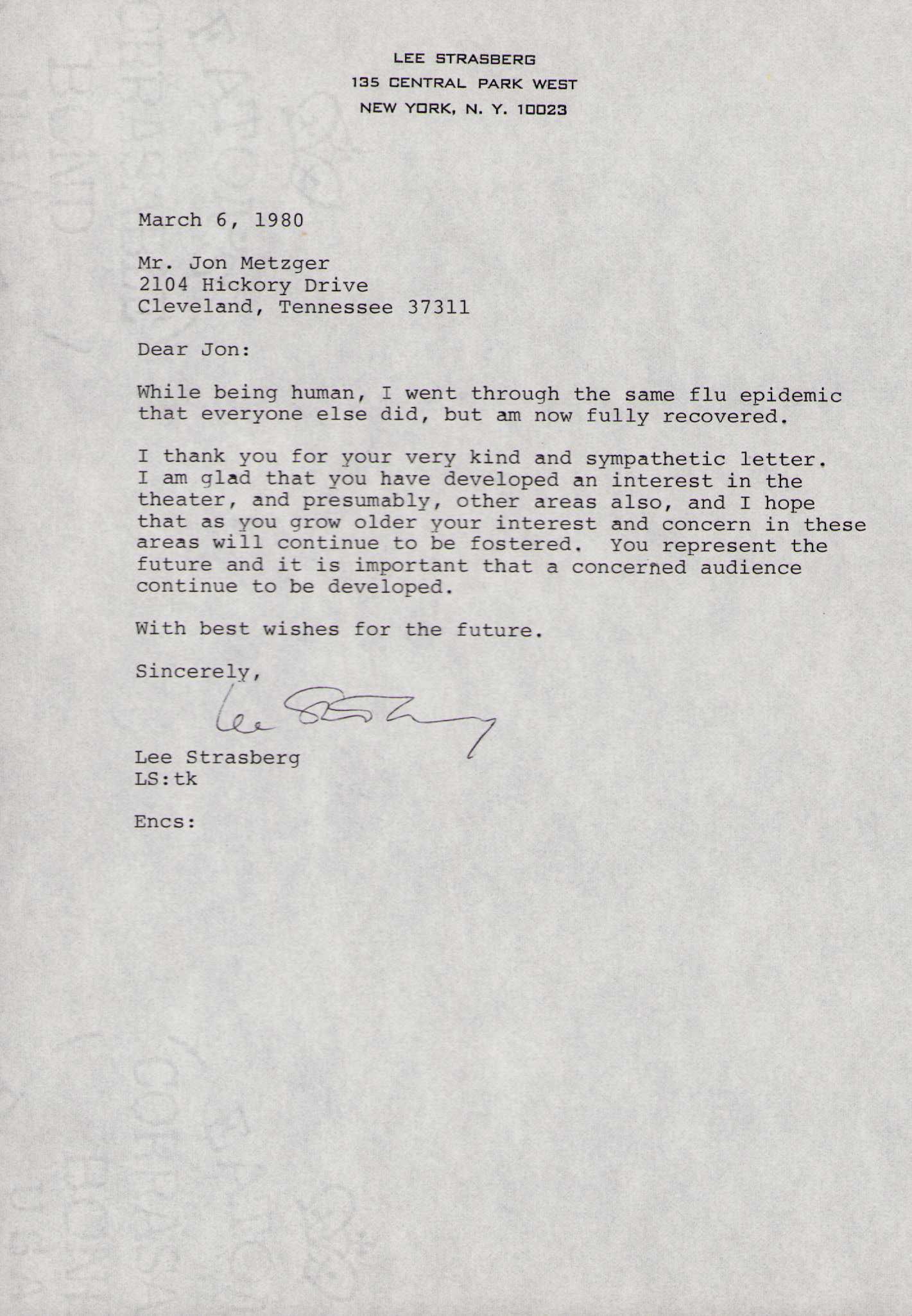 Lee Strasberg signed letter (1 of 1)