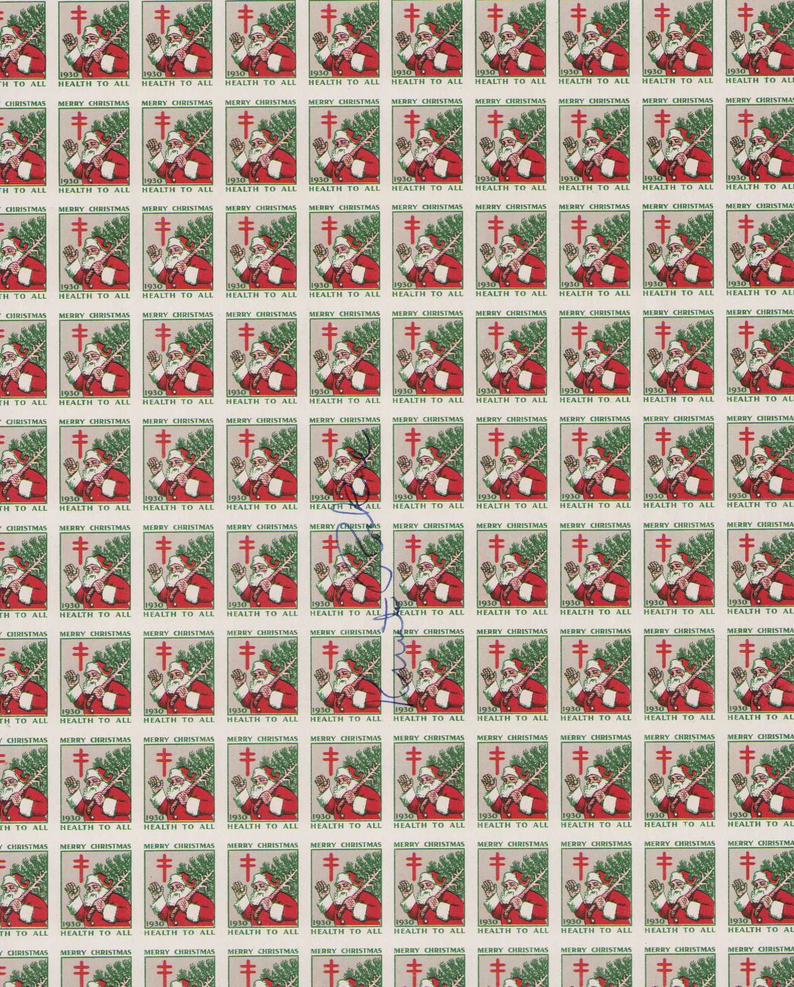 Knute Rockne signed sheet Xmas stamps (1 of 1)