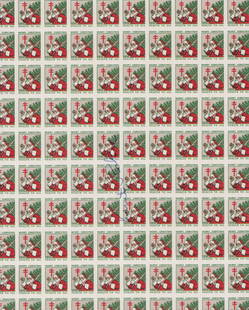 Knute Rockne signed sheet Xmas stamps: A RARE sheet of Christmas stamps for charity signed by famed football legend Knute Rockne in ballpoint ink these came FROM his family Certificate of AuthenticityEVERY item in this auction comes with