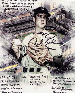 Carl Erskine signed photograph: A signed photo by legend adding stats deceased Certificate of AuthenticityEVERY item in this auction comes with at minimum a full illustrated serial numbered COA signed by the worlds leading