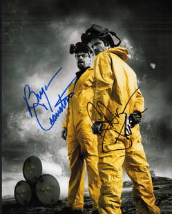 Breaking Bad cast signed photograph: A cast shot signed by both stars Bryan Cranston and Aaron Paul Certificate of AuthenticityEVERY item in this auction comes with at minimum a full illustrated serial numbered COA signed by the worlds l