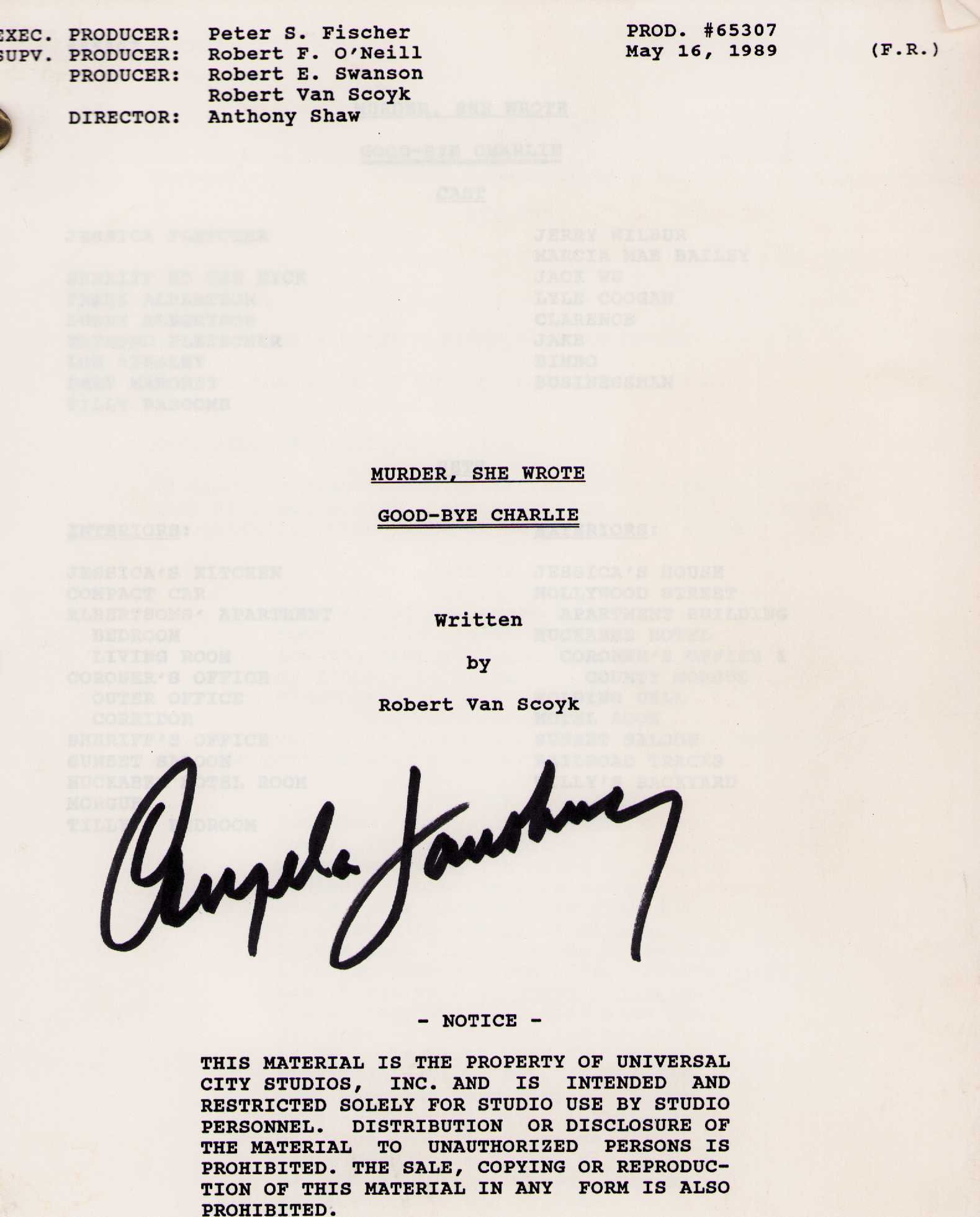 Original Murder She Wrote script signed (1 of 1)