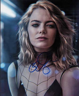 Emma Stone signed photograph: A sexy Spiderman promo shot signed by her Certificate of AuthenticityEVERY item in this auction comes with at minimum a full illustrated serial numbered COA signed by the worlds leading authenticator
