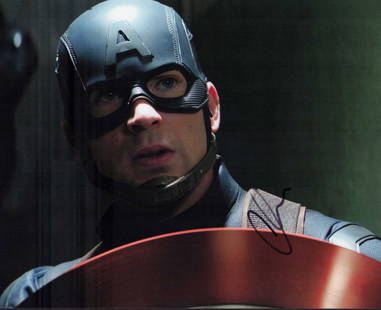 Chris Evans signed photograph: Captain America signed 8x10 photogrph by Evans Certificate of AuthenticityEVERY item in this auction comes with at minimum a full illustrated serial numbered COA signed by the worlds leading authentic