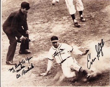Enos Slaughter and Al Barlick signed photograph