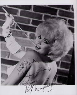 Jayne Mansfield signed photograph: "A nice vintage signed portrait of the blonde bombshell who died tragically young Certificate of AuthenticityEVERY item in this auction comes with at minimum a full illustrated serial numbered COA sig