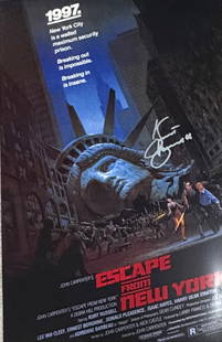 Escape from NY Kurt Russell signed 11x17 poster print: "An 11x17 poster signed from the film by Kurt Russell Certificate of AuthenticityEVERY item in this auction comes with at minimum a full illustrated serial numbered COA signed by the worlds leading au