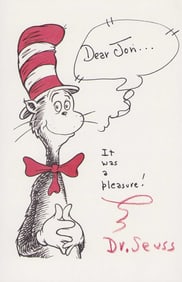 Dr Seuss signed Cat in the Hat cartoon