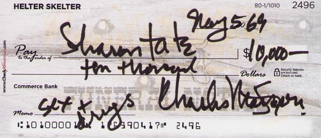 Charles Manson signed novelty check