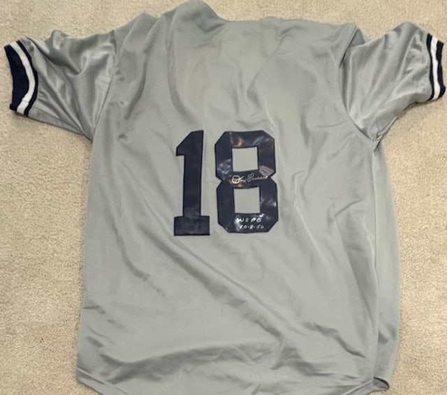 Don Larsen signed jersey: Jersey signed adding his HOF induction year by legend Certificate of AuthenticityEVERY item in this auction comes with at minimum a full illustrated serial numbered COA signed by the worlds leading au