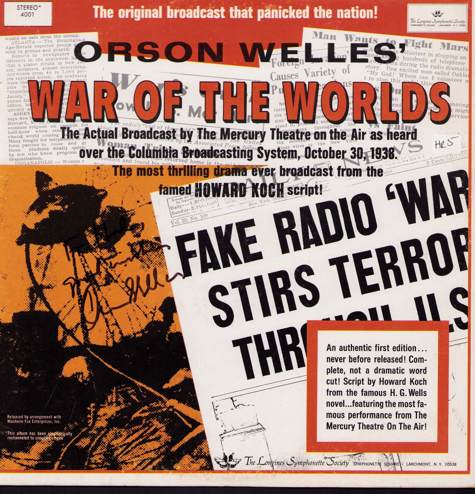 Orson Welles signed War of the Worlds LP (1 of 1)