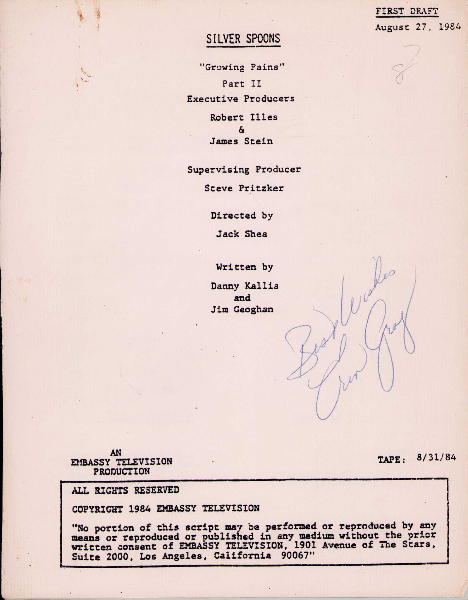 Silver Spoons script signed by Erin Grey (1 of 1)