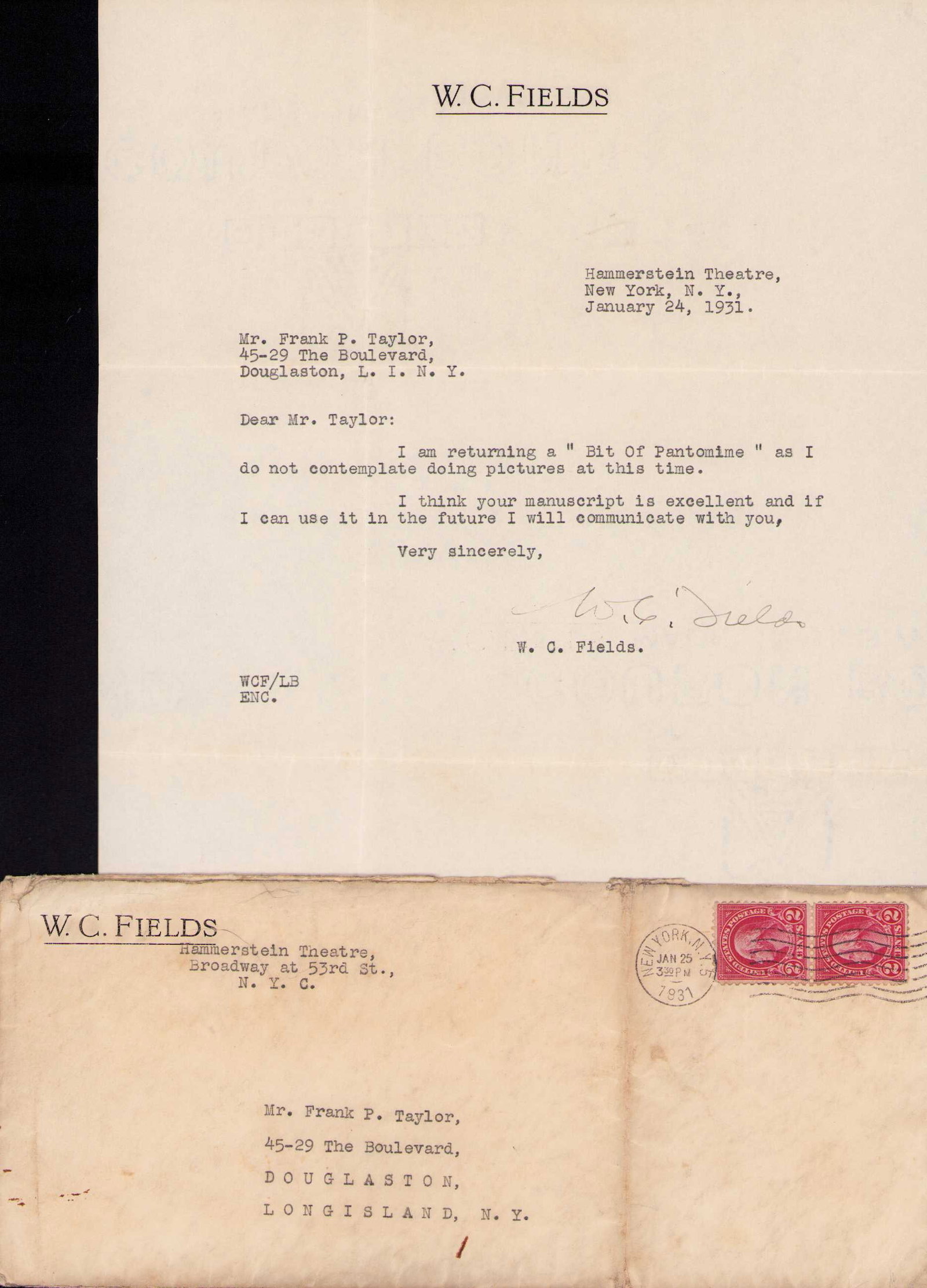 W.C. Fields typed letter signed (1 of 1)