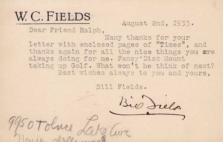W.C. Fields letter signed