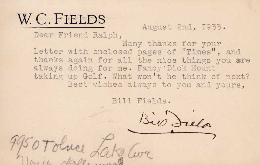 W.C. Fields letter signed (1 of 1)